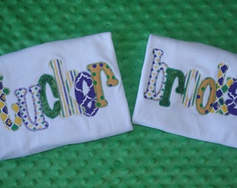 Personalized Mardi Gras Name Appliqued Shirt