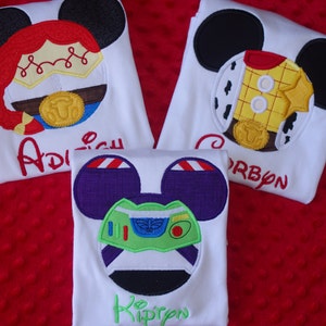 Toy Story Mouse Ears Appliqued Shirt-- Woody, Jessie, or Buzz-- Family Vacation Shirts