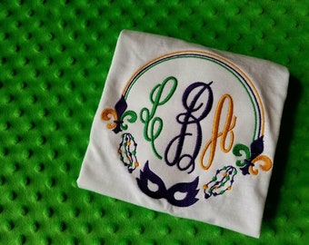 Mardi Gras Monogram Embroidered Shirt- Girls