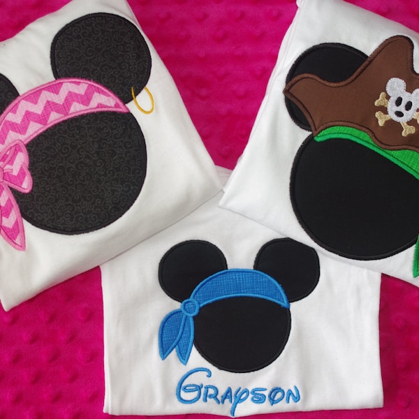 Pirate Mickey or Minnie-- Disney Appliquéd Shirts or Onesies-- Family Vacation Shirts