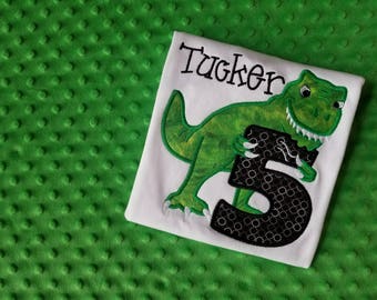 Dinosaur - Chomping Number - Appliquéd Birthday Shirt- Personalized