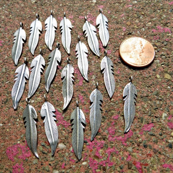 Sterling Silver Feather Charms 27mm x 7mm  (.925) -Destash