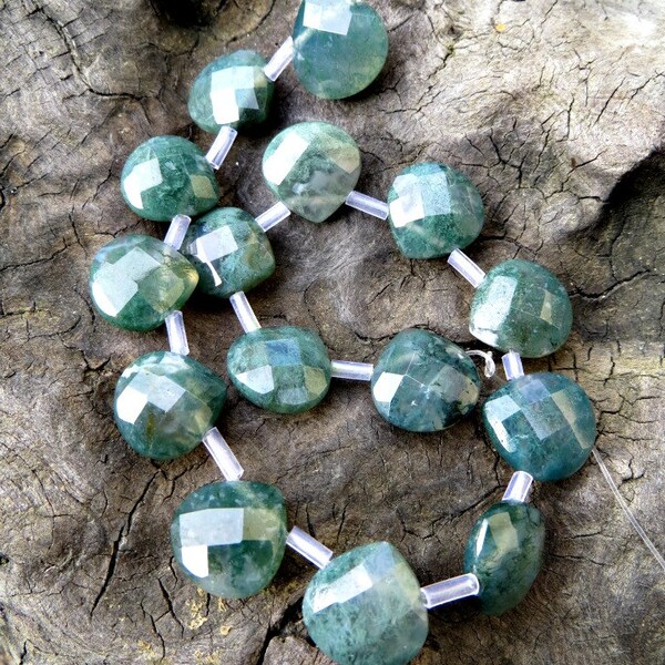 Moss Agate Faceted Teardrop Briolette (9" strand)