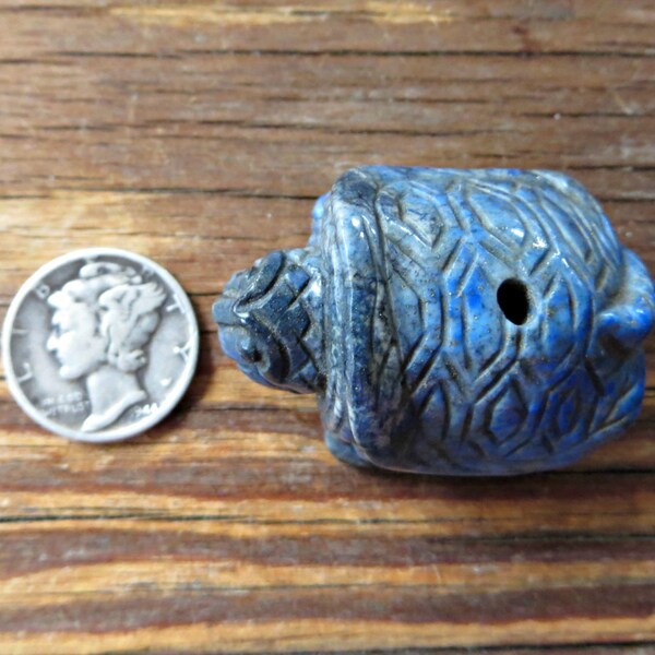 Unique Vintage Carved Lapis Turtle Tortoise Bead