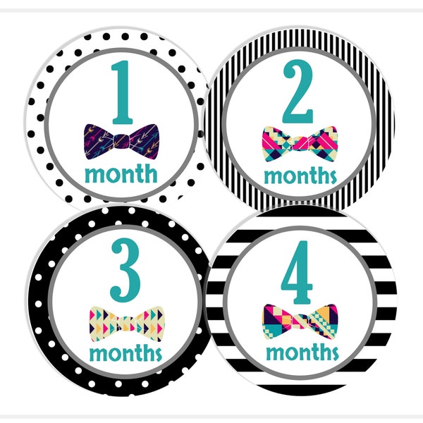 Printable Month Stickers Baby Boy, Baby Age Stickers, Baby Monthly Milestone Sticker, Baby Photo Prop, Bow Tie, , PDF