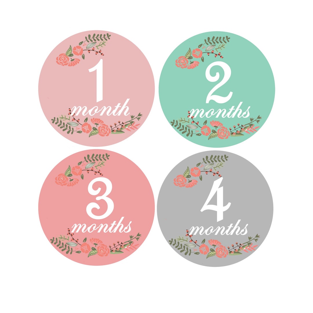 Baby Scrapbook Stickers Floral Baby Month Cards Monthly Baby Etsy
