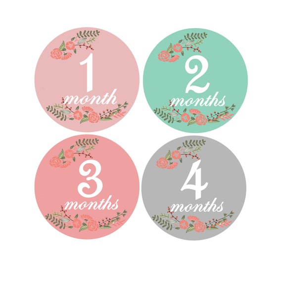 Baby Scrapbook Stickers, Floral Baby Month Cards, Monthly Baby