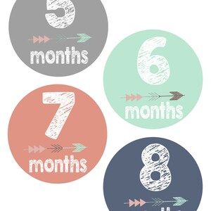 Monthly Baby Stickers, Baby Photo Props, Baby Monthly Milestone Cards for First Year, Milestone Stickers, Black and White, Floral image 2