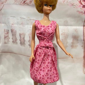 Belle Dress in Pink Print Cotton Dress Barbie Vintage Recreation