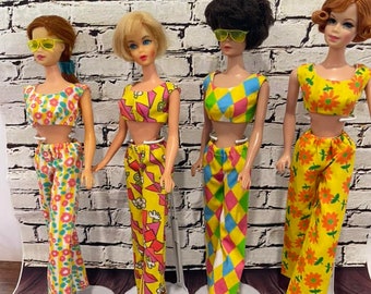 Cool n Casual Pant Sets for Vintage and Mod Barbie - May fit other Fashion Dolls  - Yellow Themes using David Rose Fabrics