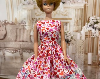 Red Floral Cotton Dress for Vintage Barbie, FR, & 1/6 Scale Dolls - Etsy  New Zealand
