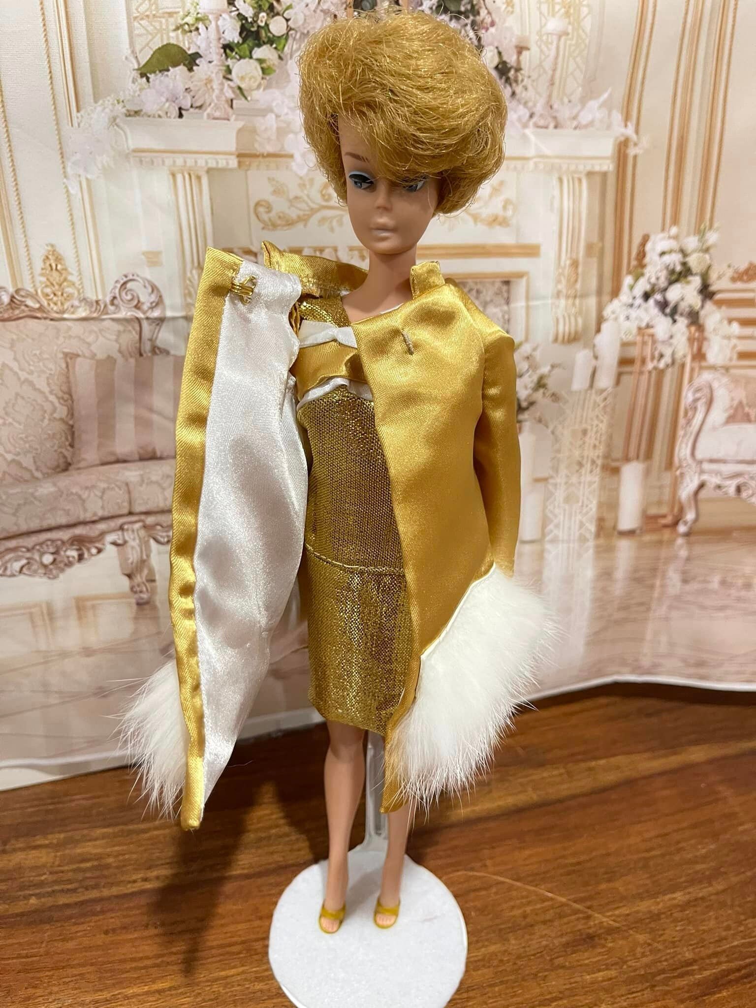 Mod Barbie Doll Clothes: Gold Lame Dress & Fur-trimmed Satin Coat - Etsy