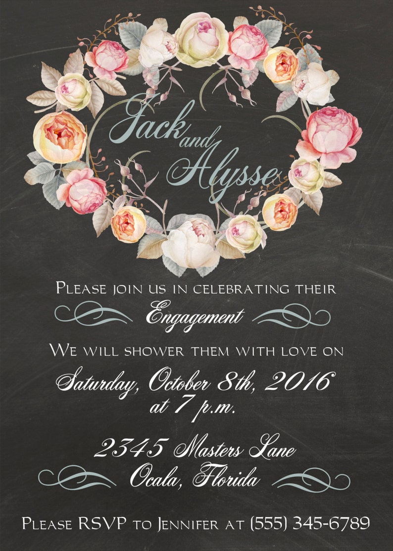 Chalkboard Engagement Wedding Shower Invitation / Printable | Etsy