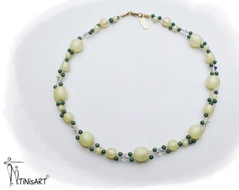 Necklace, champagne colors, olive green, with Polaris