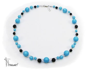 Short necklace, turquoise colours, Polaris, lava beads,