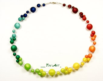 Rainbow necklace made of polaris beads with carabiner closure