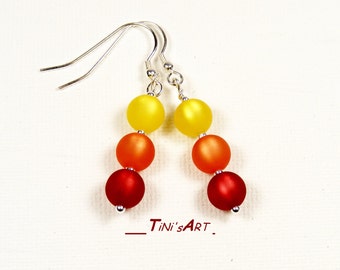 Silver earrings with polaris pearls yellow, orange, red