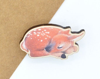 Felted Fawn Wooden Pin Badge