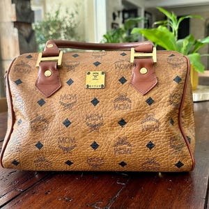 MCM Visetos Vintage Small Ella Cognac Boston Bag Handbag