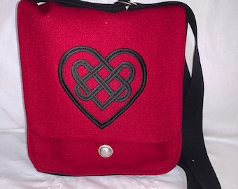 Celtic Knotwork Heart Haversack  - wool and silk