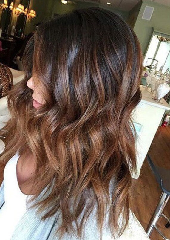 Clip in Remy Human Hair Extensions Dark Brown and Caramel - Etsy Clip in Remy Human Hair Extensions Dark Brown and Caramel - Etsy