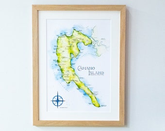 Camano Island Map Watercolor Illustration Island Stanwood Cama Beach Art Print