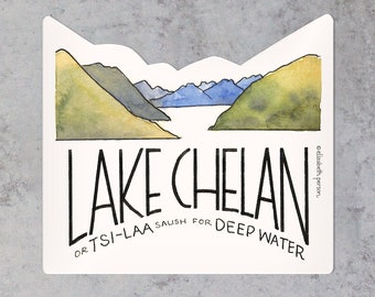 Lake Chelan Vinyl Sticker Washington State Watercolor for Computer Car Laptop Water Bottle