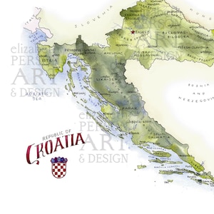 Kroatien Aquarell Karte Wand Dunbrov Kunst Land Reisedruck