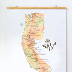 Pacific Crest Trail Map Detailed Watercolor Pct Through Hiker | Etsy