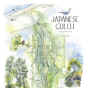 Japanische Gulch Aquarell Wanderkarte Kunstdruck