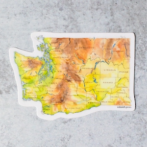Washington State Sticker State of Washington Seattle Pacific Northwest PNW Watercolor Vinyl Sticker for Computer Car Laptop Water bottle