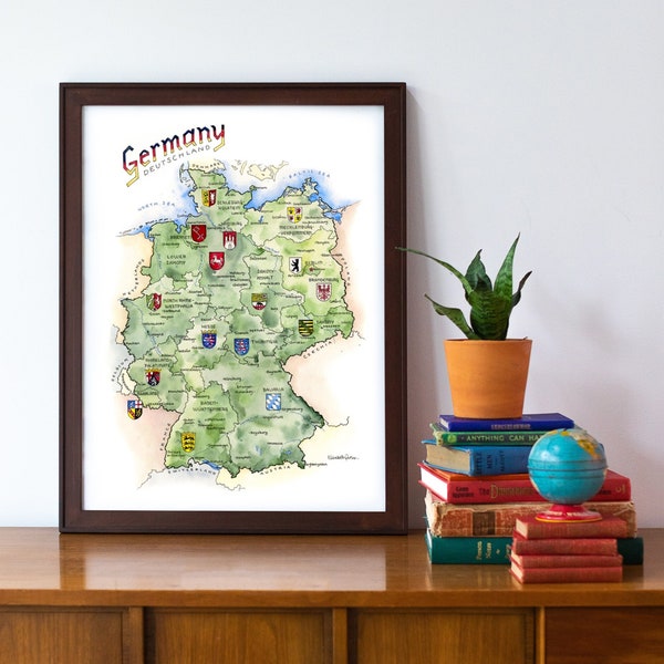 Germany Watercolor Map Art Print including Berlin, Hamburg, Cologne and Frankfurt German Deutschland Art Map Travel Gift Souvenir Poster