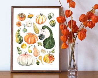 Gourd Watercolor Art Print Pumpkins Art Poster