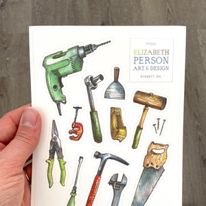 Tools Aquarell Sticker Sheet für Werkzeug box Lunchbox Garage Projekt Handymann Fixer-Uppers DIYers Themen Geburtstag Party Fun Geschenk