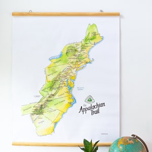 Mappa gigante del sentiero degli Appalachi illustrata Old School Hiking Shenandoah Great Smoky Mappa grande Abbassa la mappa in vinile Mappa da parete AT Poster da parete