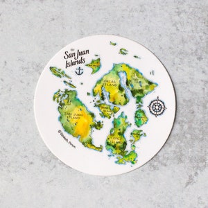 Pegatina de las Islas de San Juan, Estado de Washington, Navegación, SJI, Orcas, López, Isla Shaw, Pegatina de vinilo de acuarela para computadora, auto, portátil, botella de agua