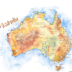 Carte murale australienne aquarelle Art de Sydney, cadeau pays, impression de voyage