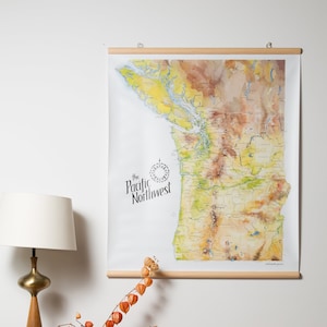 Giant Pacific Northwest Vinyl Map Geïllustreerde Old School Grote Kaart van PNW Washington State Oregon BC Cascadia Oversize Jumbo Vinyl Kaart