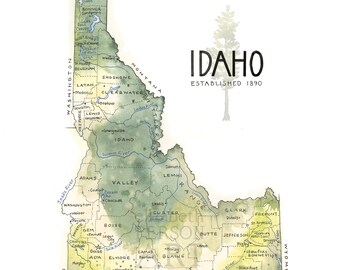 Idaho Mountain Ranges Map Idaho State Map Watercolor Illustration Id Map Boise Sandpoint | Etsy  Australia