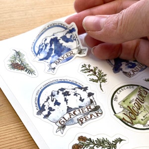 Washington Volcanoes Sticker Sheet Baker Glacier Peak Rainier Mt St Helens Adams PNW Cascades