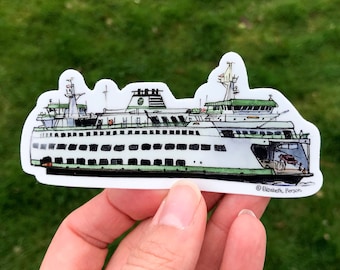 Ferry Sticker Washington State Ferries Ferry Boat Seattle San Juan Islands Watercolor Vinyl Sticker for Computer Car Laptop Water bottle