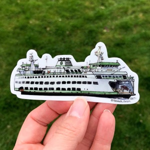 Ferry Sticker Washington State Ferries Ferry Boat Seattle San Juan Islands Watercolor Vinyl Sticker for Computer Car Laptop Water bottle