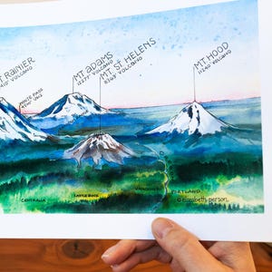 Washington Kaskaden Aquarell Illustration Kaskadenkette Berge Baker Glitter Hood St Helens WA Bergwandkunst Bild 4