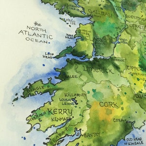 Ireland Map Watercolor Illustration Country of Ireland Irish County Dublin Northern Ireland Irish Éire Map Wall Art Print Poster image 3