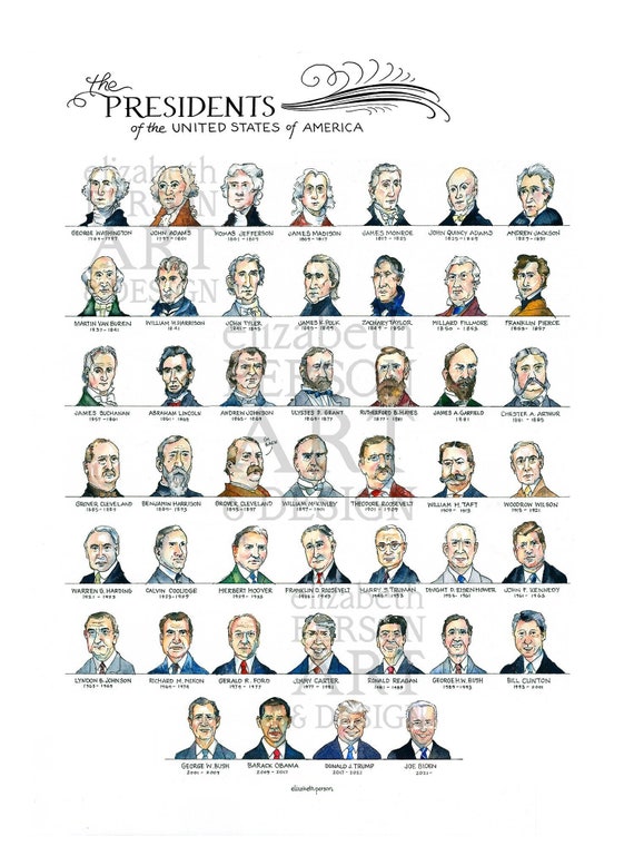 The Presidents Chart Watercolor Illustration USA Patriotic - Etsy
