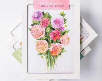 Dahlia - Blank, Folded Note Cards - Pack of 5 - Etsy