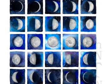 Sorpresa predecible - Luna Ilustración Luna Ciclos Encerado Menguante Luna Llena Luna Nueva Pared Bellas Artes Póster Impresión