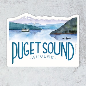 Puget Sound Washington State Ferries Ferry Boat Seattle Tacoma Whidbey Orcas aquarel vinyl sticker voor computer auto laptop waterfles