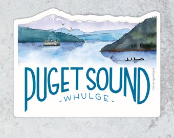 Puget Sound Washington State Ferries Ferry Boat Seattle Tacoma Whidbey Orcas Watercolor Vinyl Sticker for Computer Car Laptop Water bottle