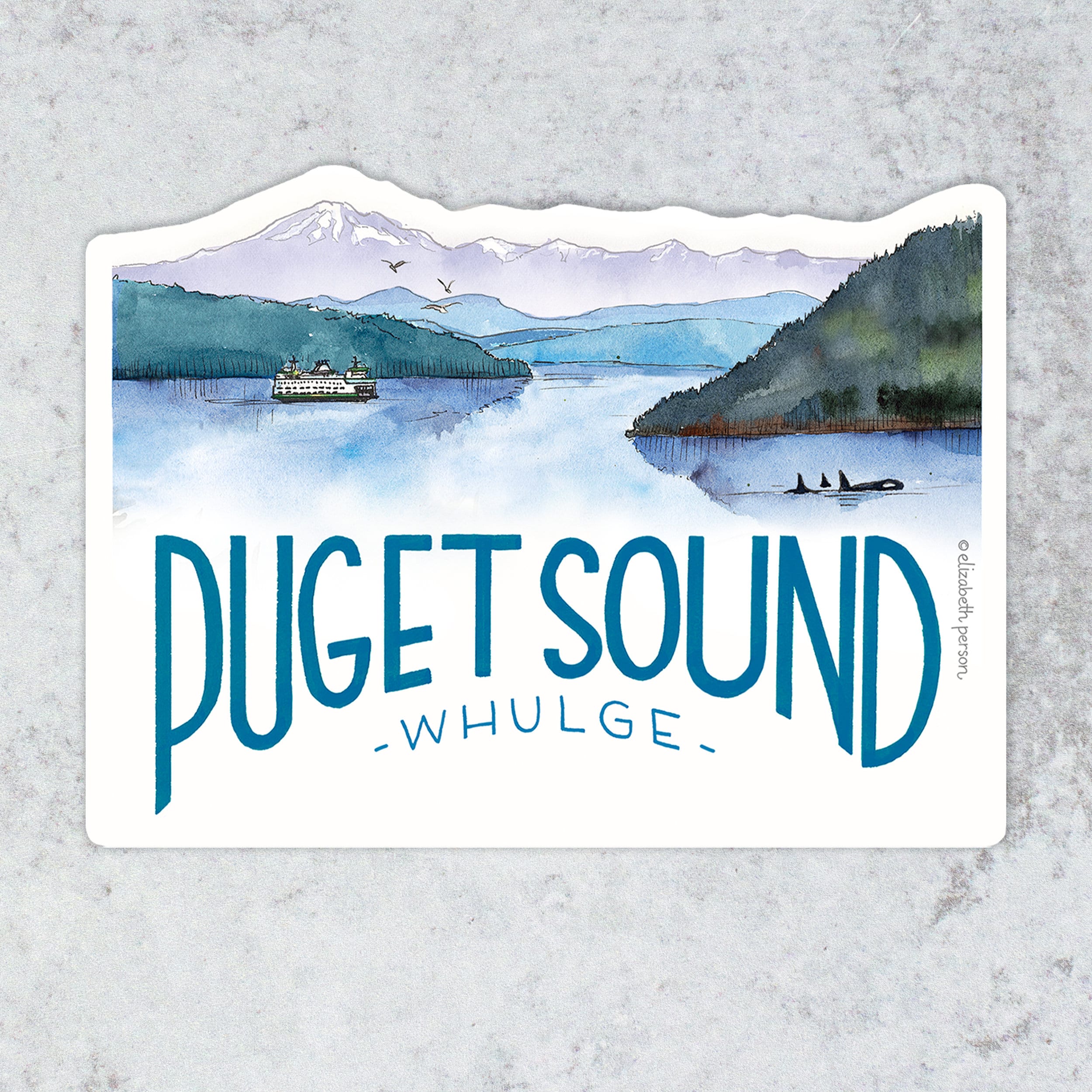 Puget Sound Washington State Ferries Ferry Boat Seattle Tacoma Whidbey Orcas Watercolor Vinyl Sticker for Computer Car Laptop Water bottle